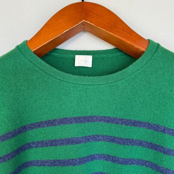 C.T. Plage 100% Cashmere Kelly Green Navy Blue Strip Crew Neck Sweater Size S - Picture 2 of 12
